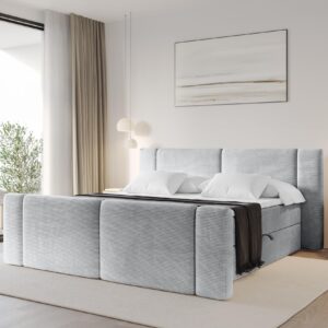 BOXBETT mit Matratze H3 - EVON Zanozek - 140x200 cm Grau Holzwerkstoff ALTDECOR Möbel > Betten > Boxspringbetten Grau