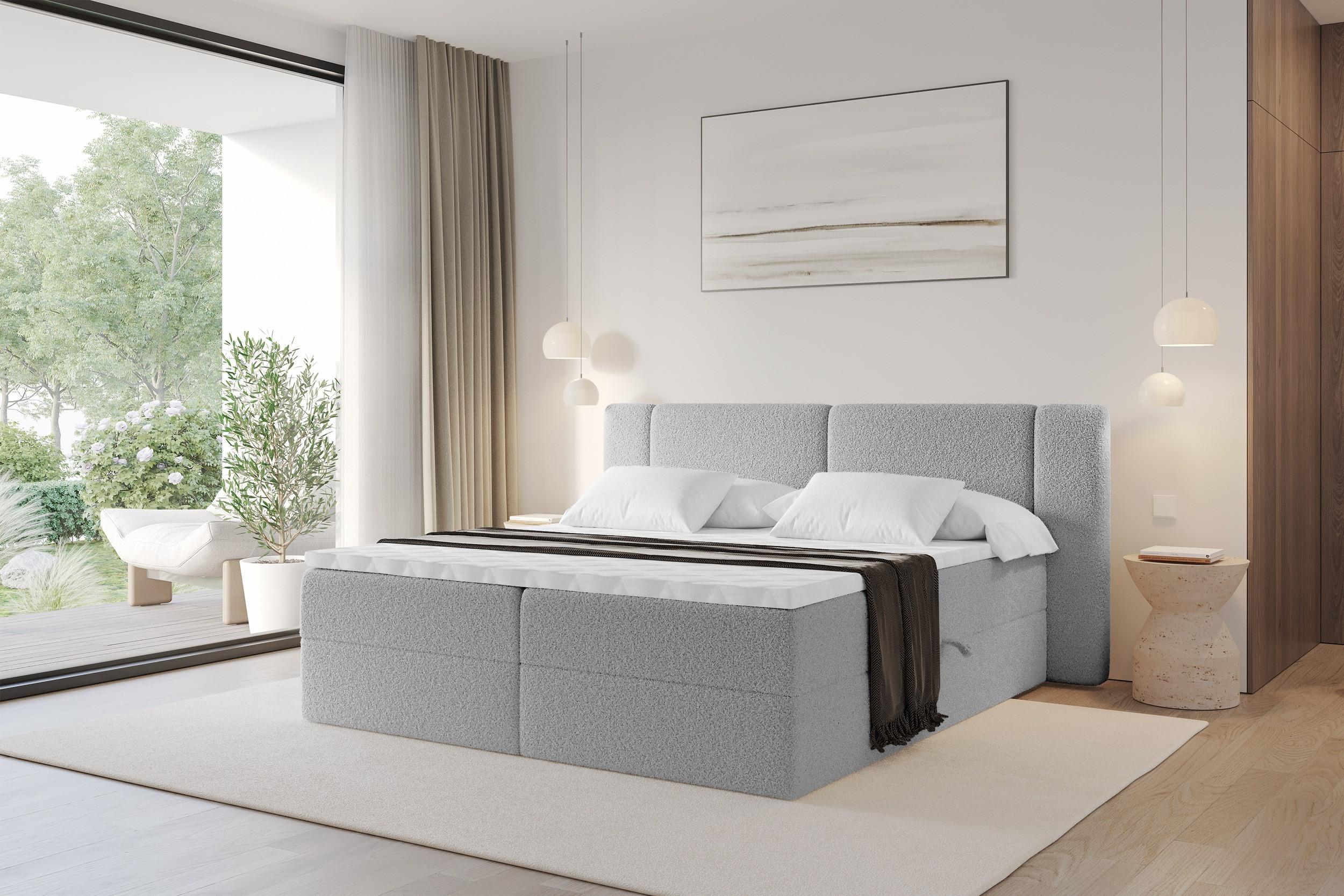 BOXBETT mit Matratze H4 - EVON - 200x200 cm Hellgrau Holzwerkstoff ALTDECOR Möbel > Betten > Boxspringbetten Grau