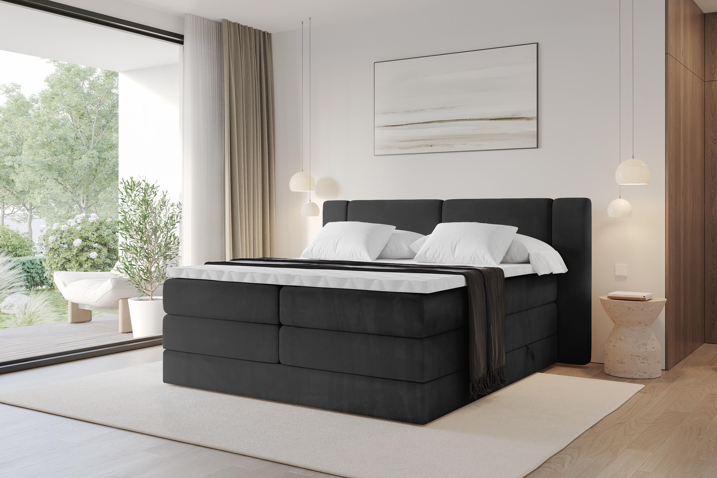 BOXSPRINGBETT mit Matratze H3/H4 - EVON KING - 120x200 cm Schwarz Holzwerkstoff ALTDECOR Möbel > Betten > Boxspringbetten Schwarz