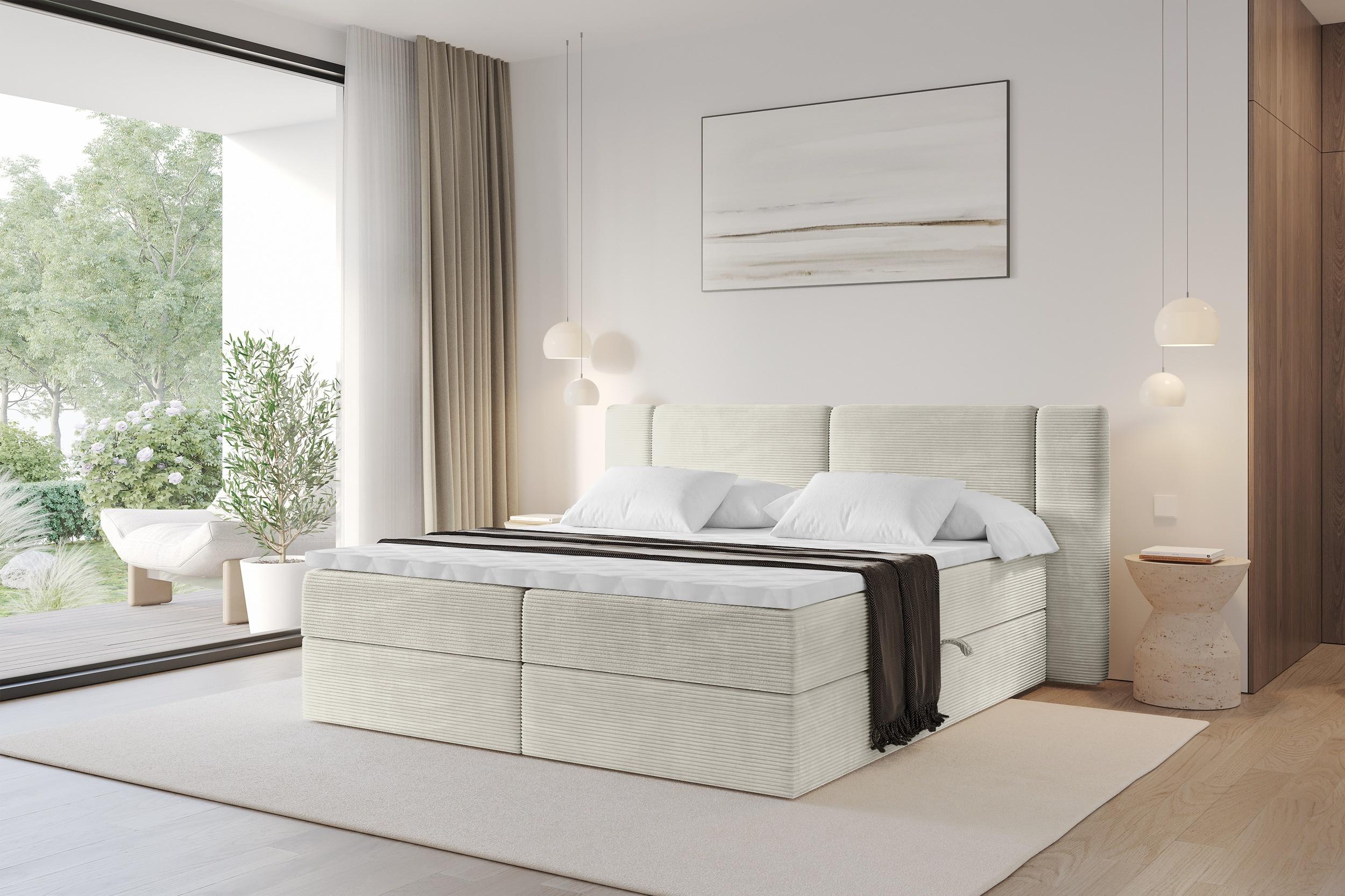 BOXBETT mit Matratze H3 - EVON - 120x200 cm Creme Holzwerkstoff ALTDECOR Möbel > Betten > Boxspringbetten Weiß