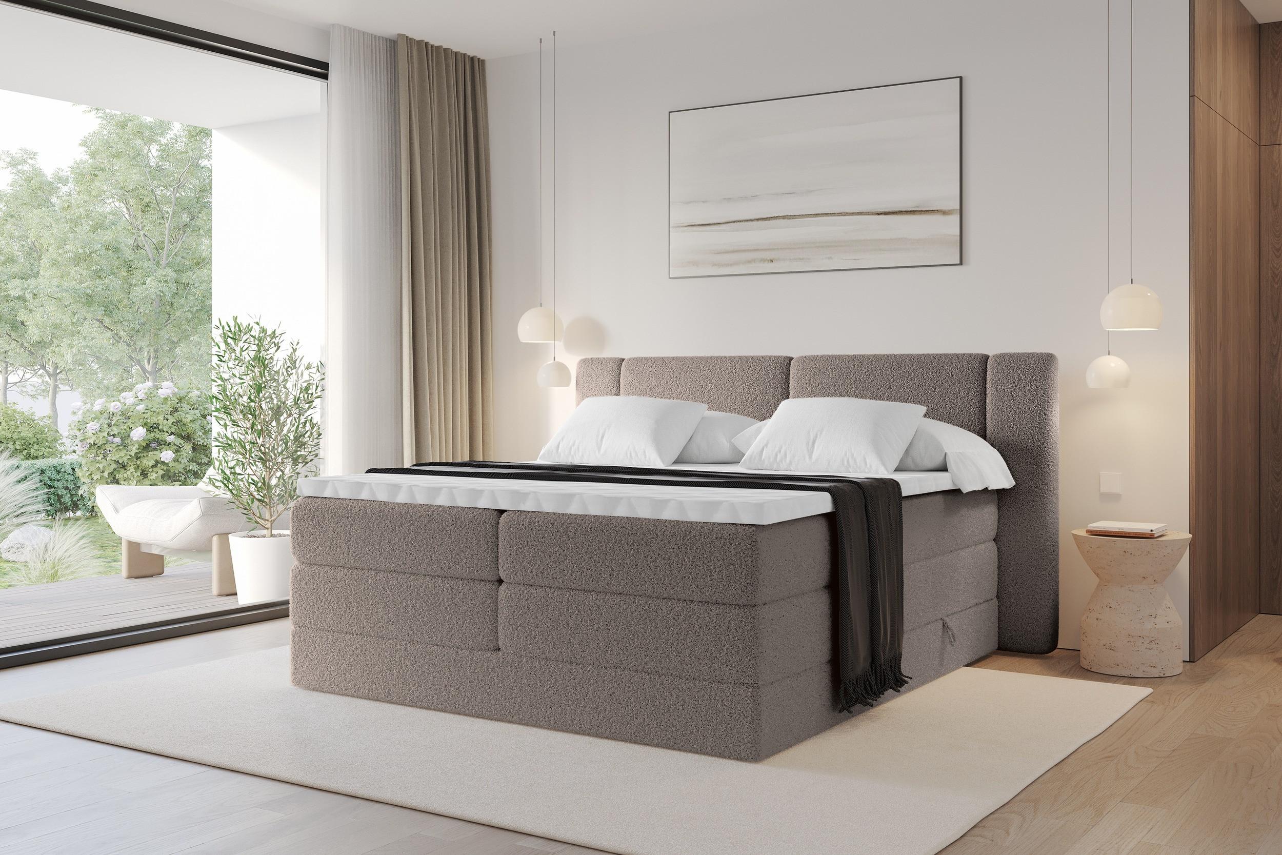 BOXSPRINGBETT mit Matratze H3/H4 - EVON KING - 160x200 cm Braun Holzwerkstoff ALTDECOR Möbel > Betten > Boxspringbetten Braun