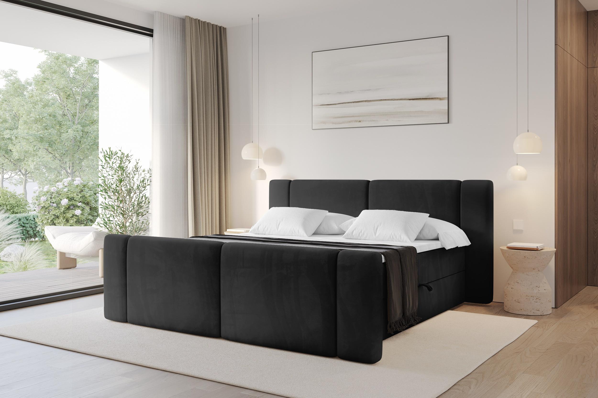 BOXBETT mit Matratze H3 - EVON Zanozek - 140x200 cm Schwarz Holzwerkstoff ALTDECOR Möbel > Betten > Boxspringbetten Schwarz