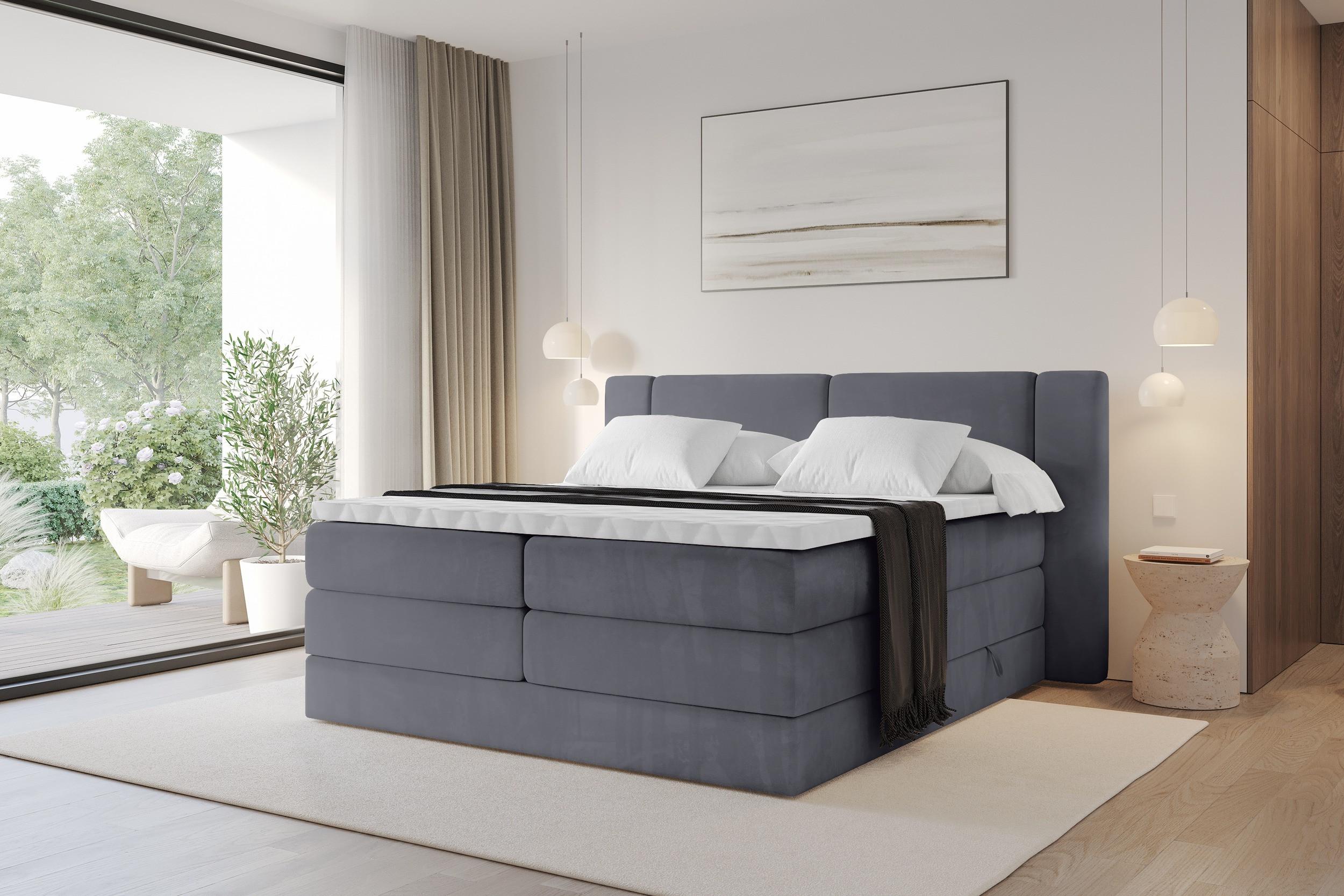 BOXSPRINGBETT mit Matratze H3/H4 - EVON KING - 120x200 cm Dunkelgrau Holzwerkstoff ALTDECOR Möbel > Betten > Boxspringbetten Grau