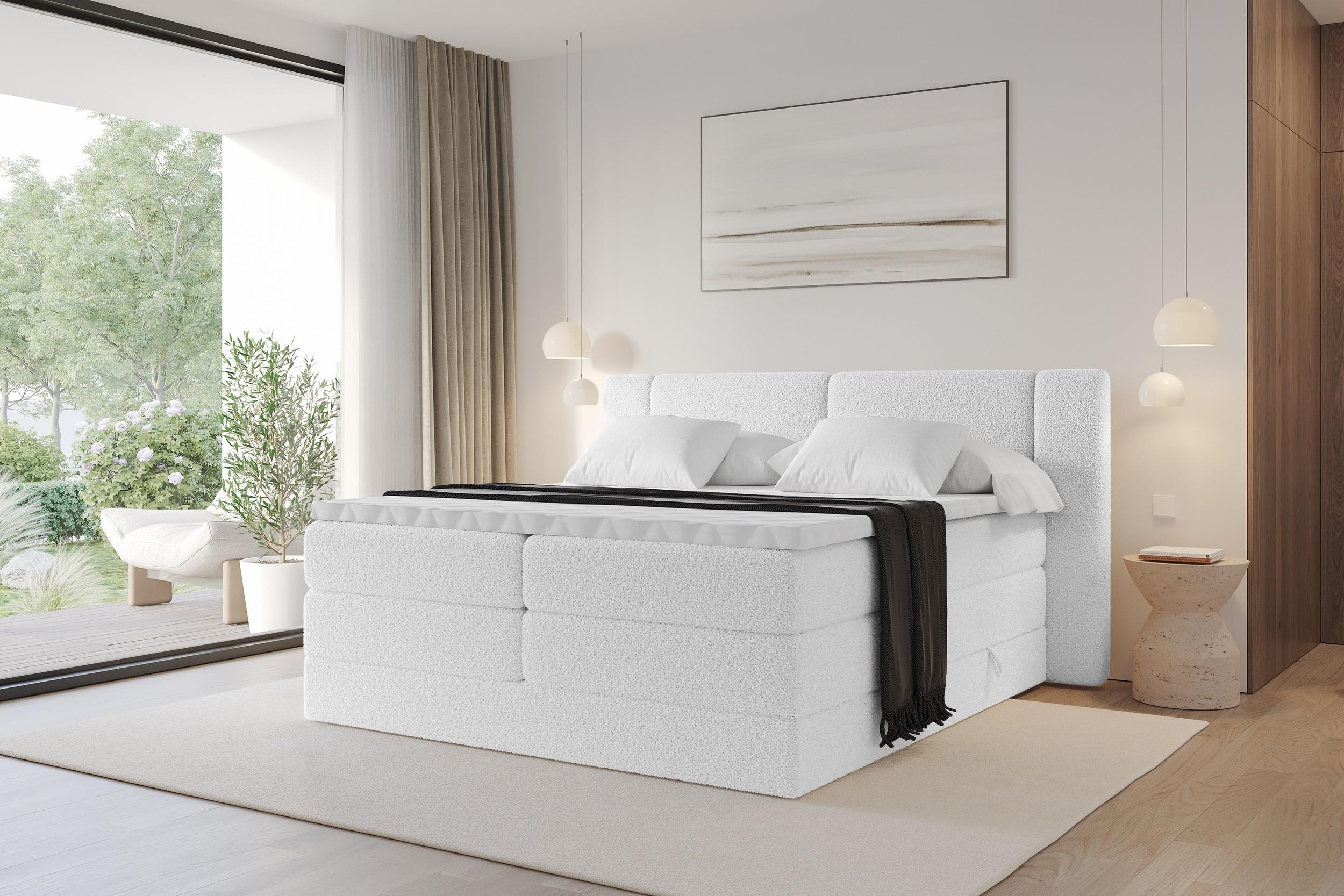 BOXSPRINGBETT mit Matratze H3/H4 - EVON KING - 120x200 cm Weiß Holzwerkstoff ALTDECOR Möbel > Betten > Boxspringbetten Weiß