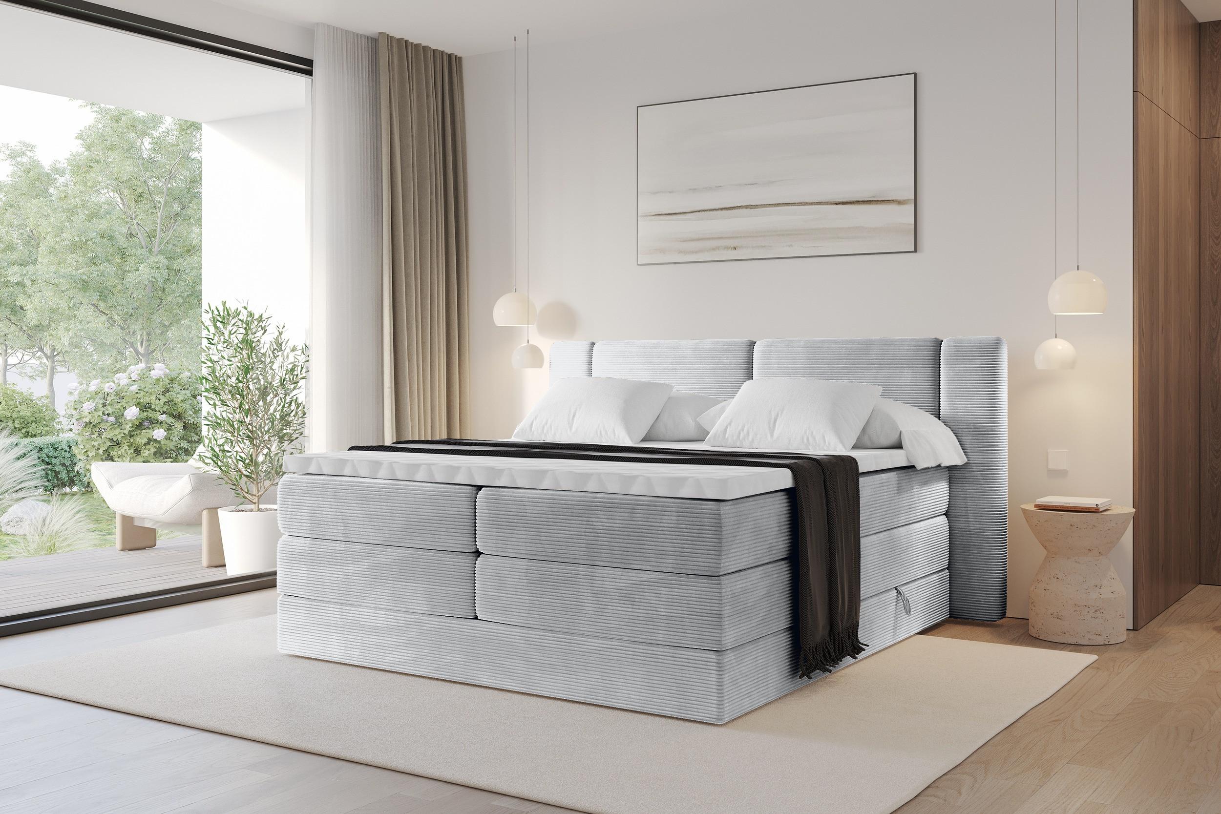 BOXSPRINGBETT mit Matratze H3/H4 - EVON KING - 120x200 cm Grau Holzwerkstoff ALTDECOR Möbel > Betten > Boxspringbetten Grau