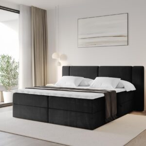 wohnli-moebel-suche-800002005263-1 BOXBETT mit Matratze H3 - EVON - 200x200 cm Schwarz Holzwerkstoff ALTDECOR Möbel > Betten > Boxspringbetten Schwarz
