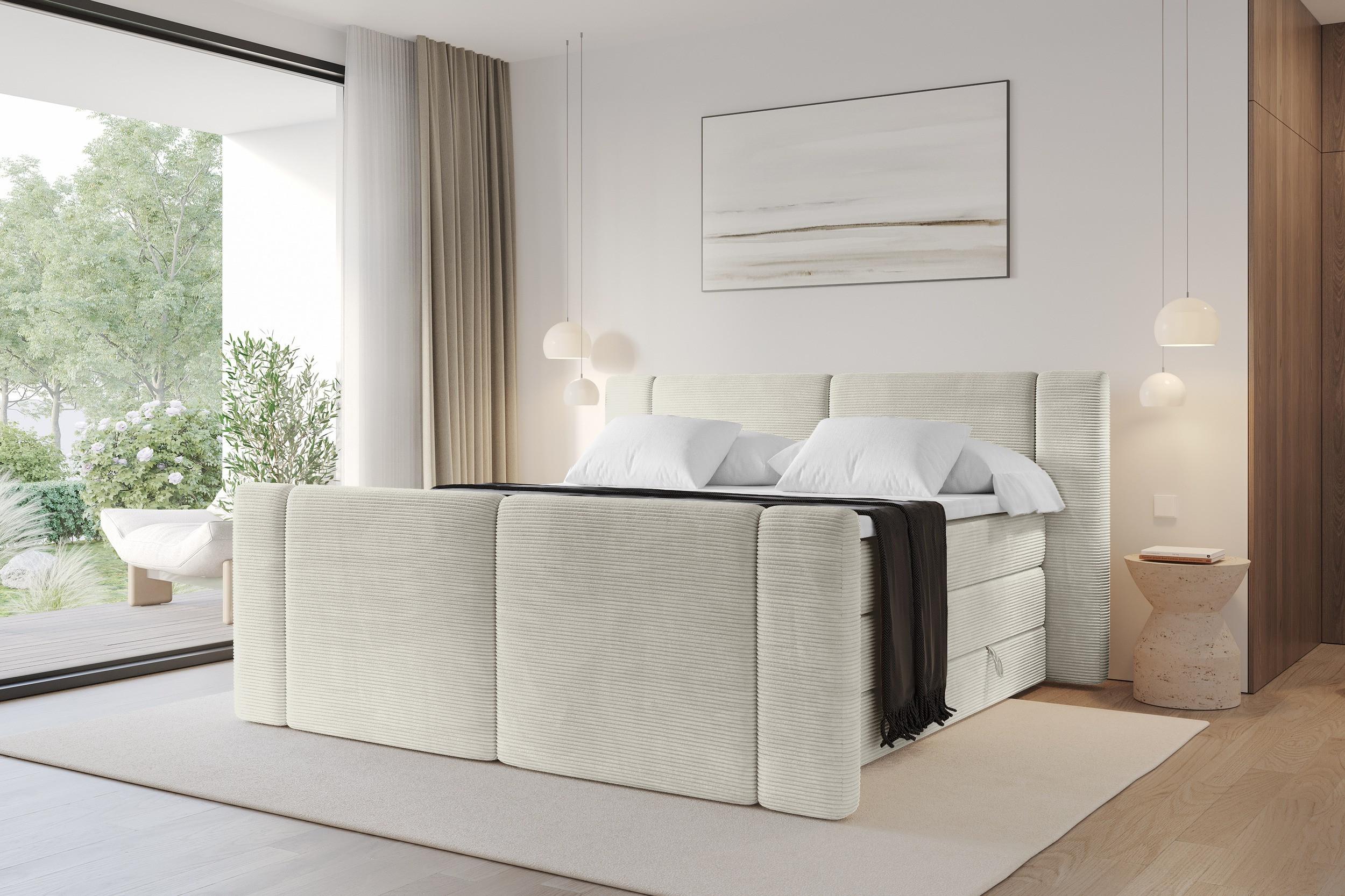 BOXSPRINGBETT mit Matratze H3/H4 - EVON KING Zanozek - 140x200 cm Creme Holzwerkstoff ALTDECOR Möbel > Betten > Boxspringbetten Weiß