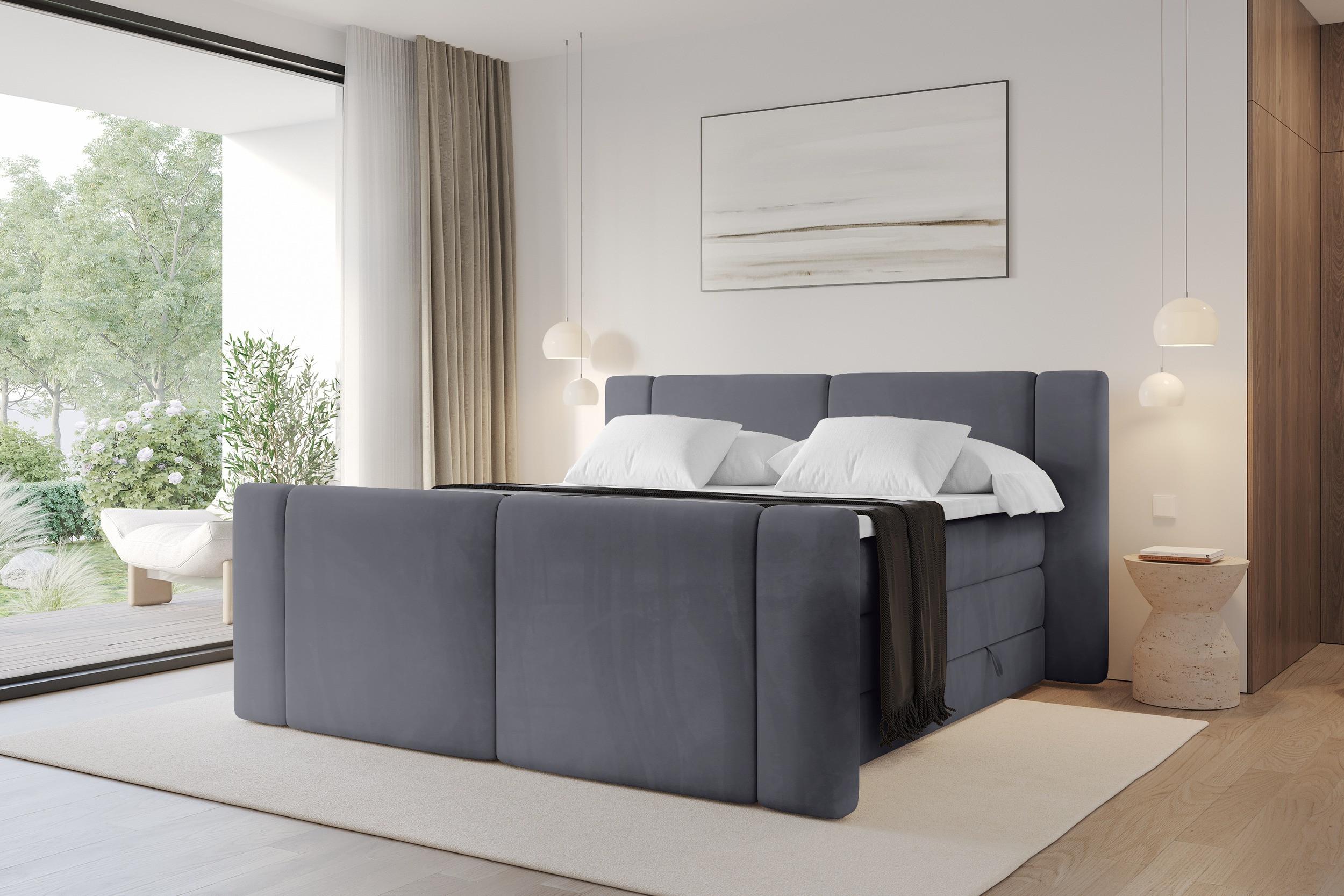 BOXSPRINGBETT mit Matratze H3/H4 - EVON KING Zanozek - 180x200 cm Dunkelgrau Holzwerkstoff ALTDECOR Möbel > Betten > Boxspringbetten Grau