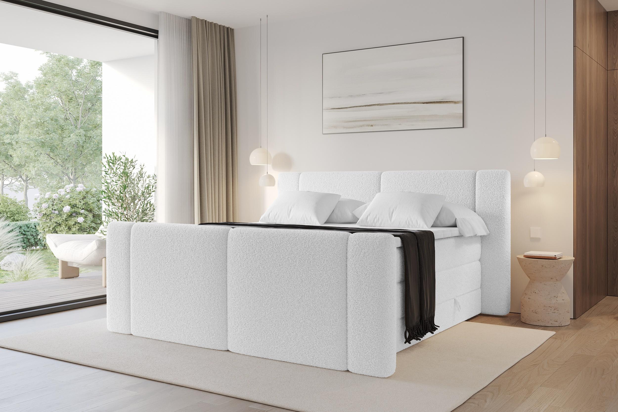 BOXSPRINGBETT mit Matratze H3/H4 - EVON KING Zanozek - 140x200 cm Weiß Holzwerkstoff ALTDECOR Möbel > Betten > Boxspringbetten Weiß