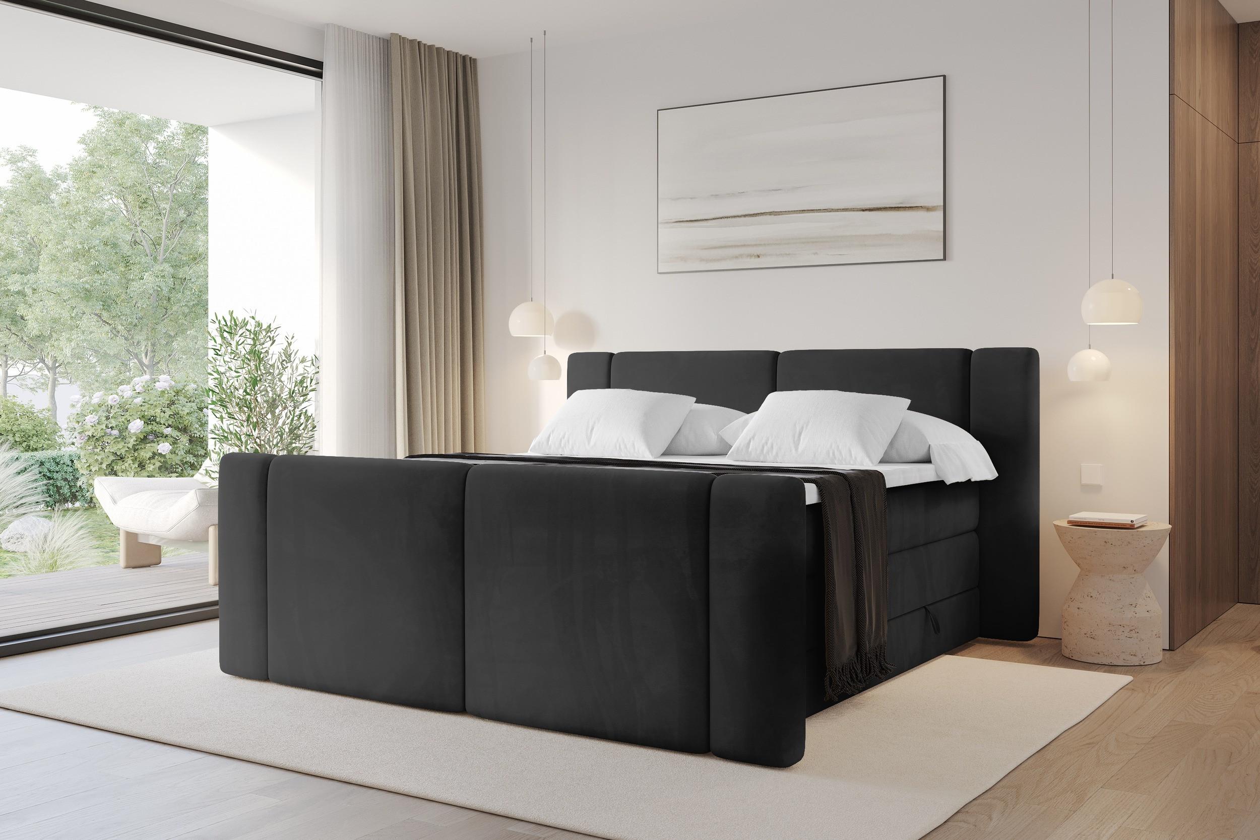 BOXSPRINGBETT mit Matratze H3/H4 - EVON KING Zanozek - 120x200 cm Schwarz Holzwerkstoff ALTDECOR Möbel > Betten > Boxspringbetten Schwarz