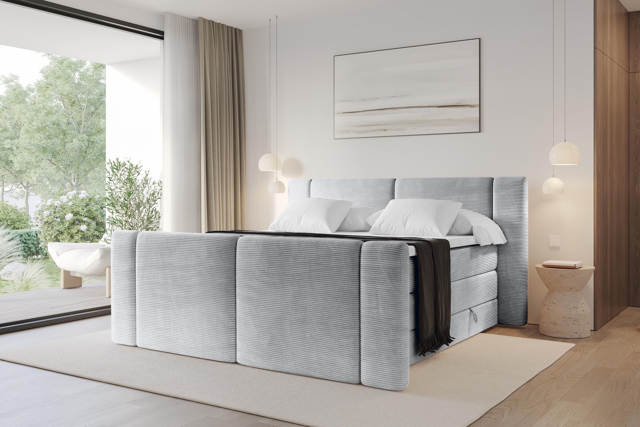 BOXSPRINGBETT mit Matratze H3/H4 - EVON KING Zanozek - 120x200 cm Grau Holzwerkstoff ALTDECOR Möbel > Betten > Boxspringbetten Grau
