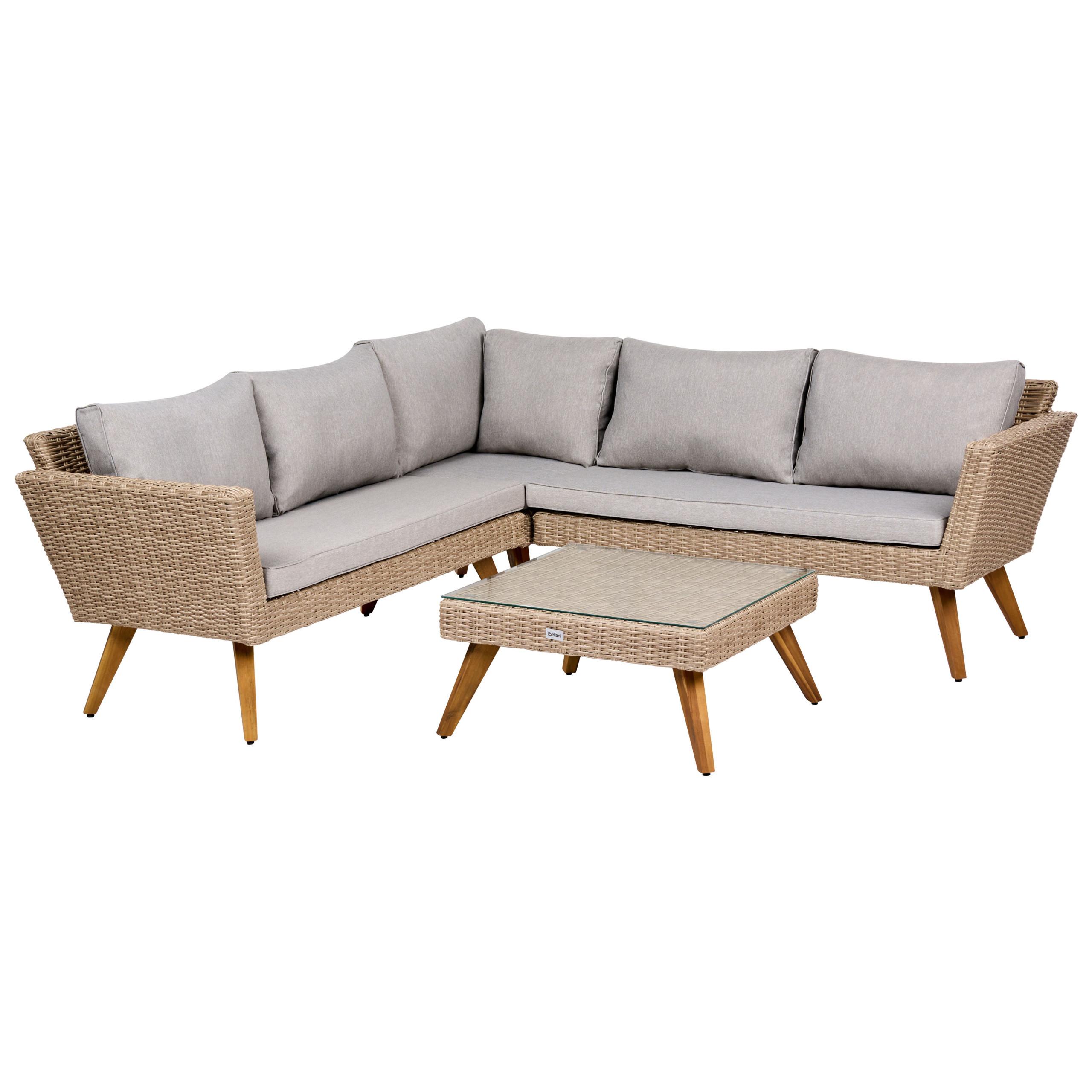 Wohnli Möbelsuche - GARTEN-ECKSOFA mit Tisch 6-Sitzer Polyrattan Grau Vittoria