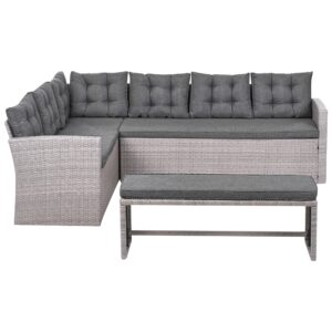 Wohnli Möbelsuche - GARTEN-ECKSOFA 8-Sitzer Polyrattan Grau Viterbo