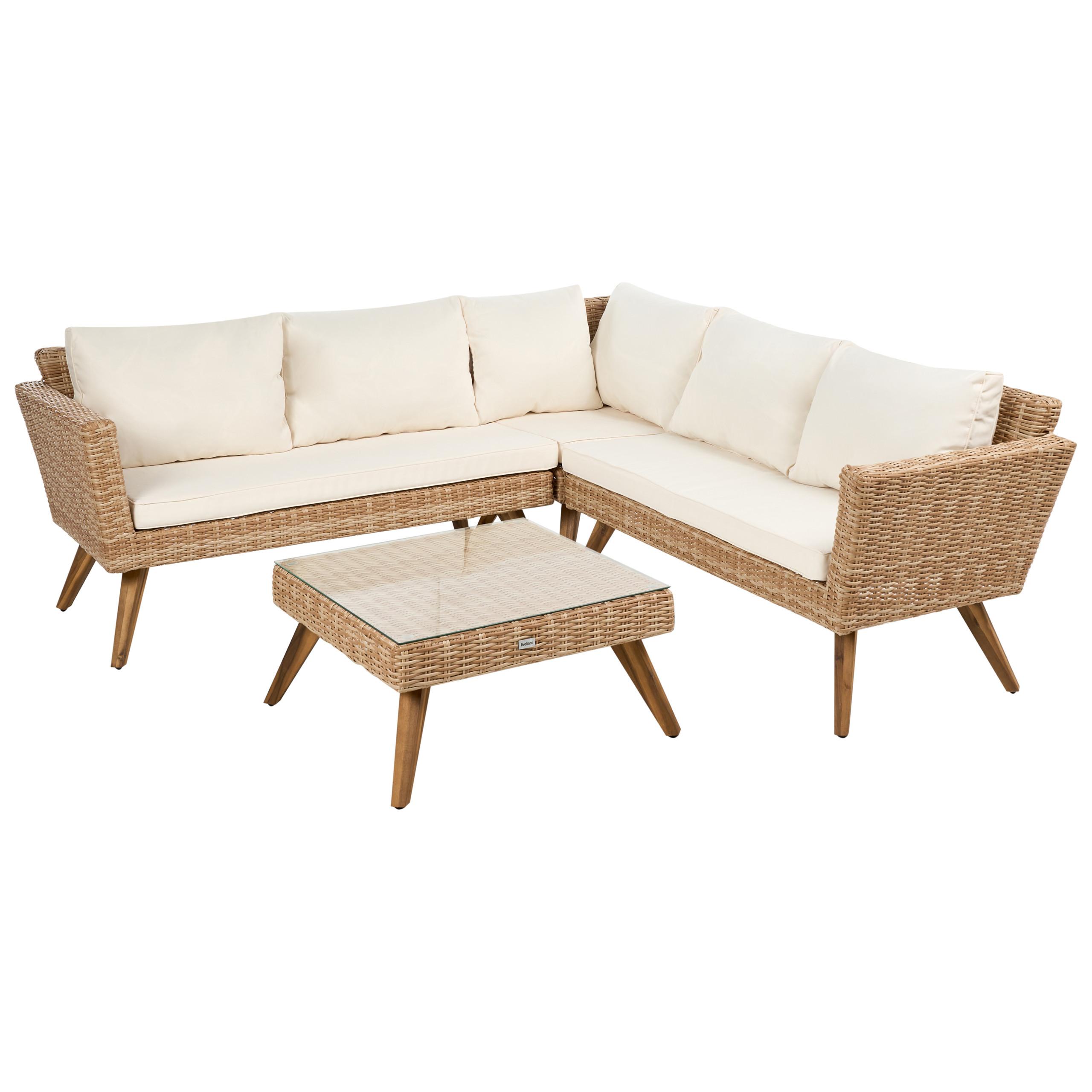 Wohnli Möbelsuche - GARTEN-ECKSOFA mit Tisch 6-Sitzer Polyrattan Cremeweiß Vittoria