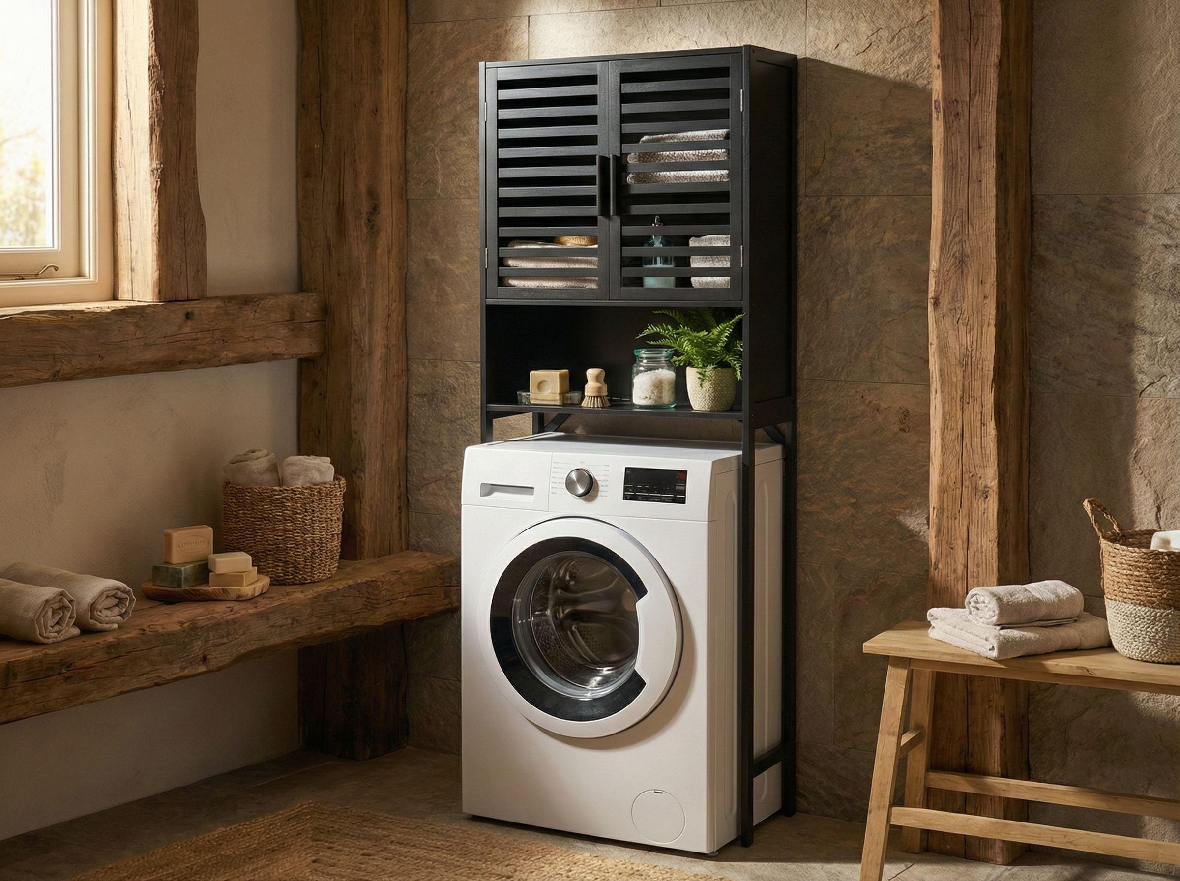 BADEZIMMERSCHRANK Bambus 63 cm Schwarz Okarche Holz Beliani Möbel > Schränke > Badezimmerschränke Schwarz