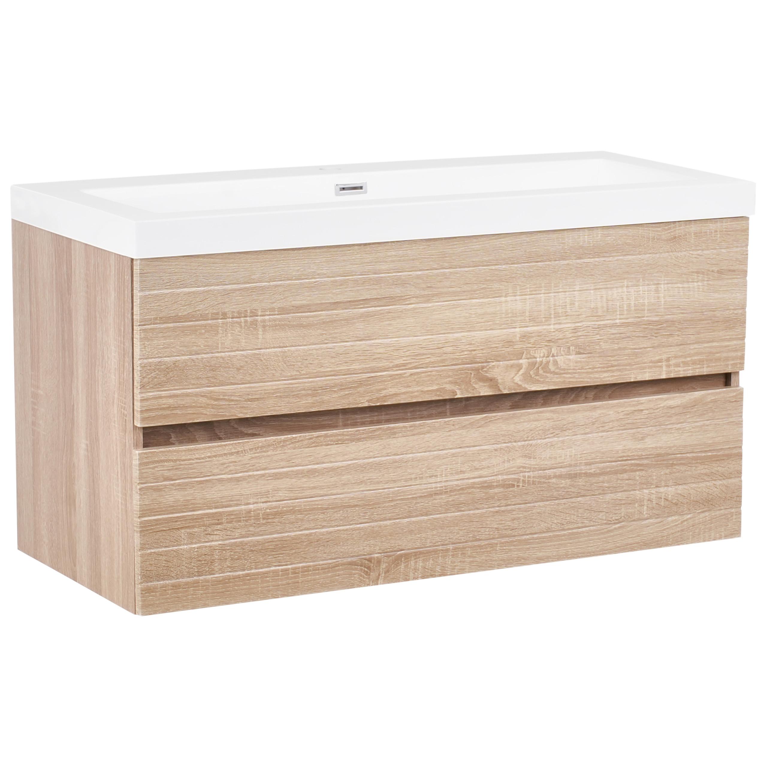Wohnli Möbelsuche - WASCHBECKENUNTERSCHRANK wandmontiertk mit Waschbecken Hellbraun Urucu