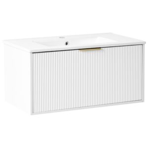 wohnli-moebel-suche-800002009081 Wohnli Möbelsuche - WASCHBECKENUNTERSCHRANK wandmontiertk mit Waschbecken mit goldenem Griff Weiß Tilcara
