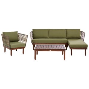 wohnli-moebel-suche-800002009090 Wohnli Möbelsuche - LOUNGE-SET mit Tisch 4-Sitzer Akazienholz linksseitig Dunkelbraun/Grün Cremona