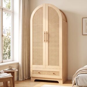 wohnli-moebel-suche-800002011813-1 KLEIDERSCHRANK Doppeltüren Kunstrattan Holz mit Schubladen Holzwerkstoff Urban Meuble Garderoben Braun