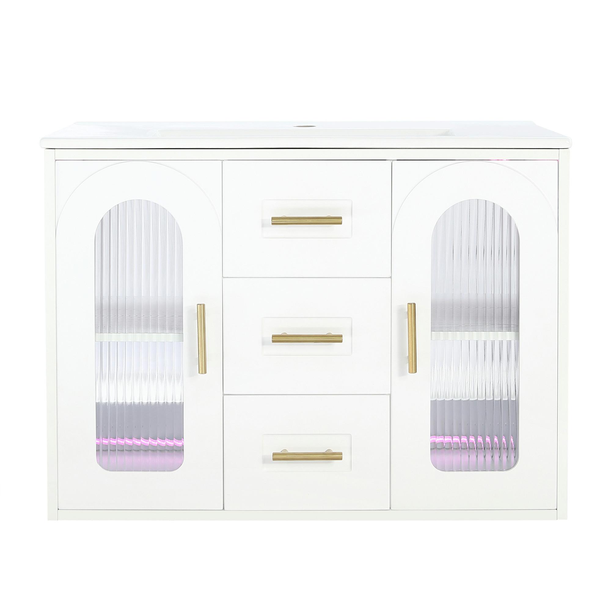 wohnli-moebel-suche-800002016255 Wohnli Möbelsuche - WASCHTISCH mit Unterschrank 76cm Weiß Holzoptik mit LED & Glastür