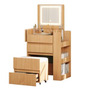 wohnli-moebel-suche-800002017382 Wohnli Möbelsuche - SCHMINKTISCH mit Hocker Naturholzoptik mit LED-Klappspiegel