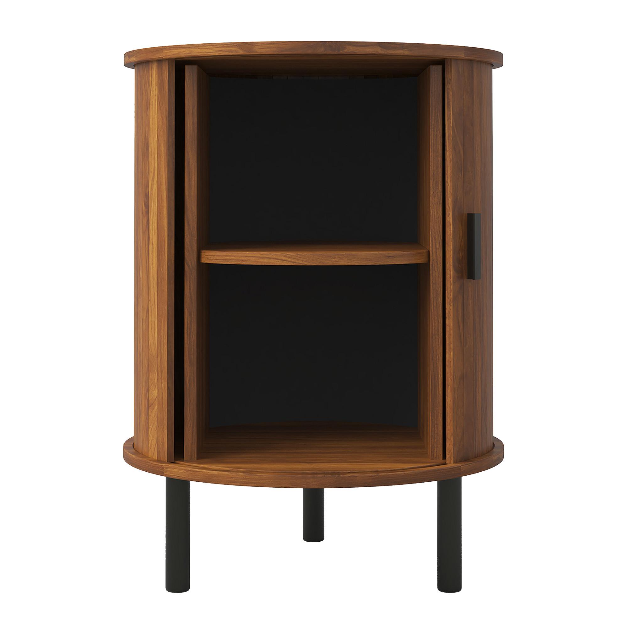 Wohnli Möbelsuche - BEISTELLTISCH Rund Nussbaum Sideboard mit Schiebetür & Metallfüßen