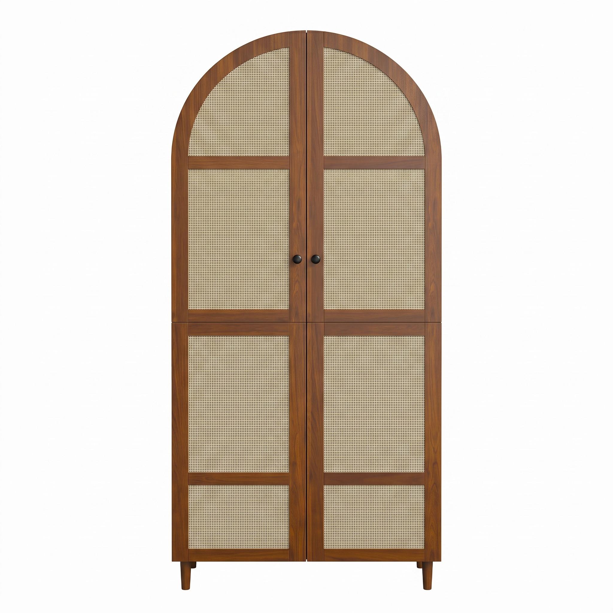 wohnli-moebel-suche-800002017458 Wohnli Möbelsuche - KLEIDERSCHRANK Nussbaum Rattan Gebogene Türen Kleiderstange & Schublade