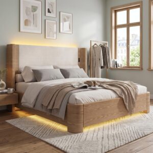 POLSTERBETT Beige Samt King Size 190X200 Stauraumbett mit LED & Gaslift Textil Urban Meuble Möbel > Betten Beige