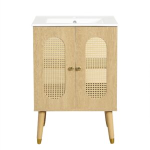 wohnli-moebel-suche-800002017467 Wohnli Möbelsuche - WASCHTISCHUNTERSCHRANK Holzoptik mit Rattan-Türen & Keramikbecken