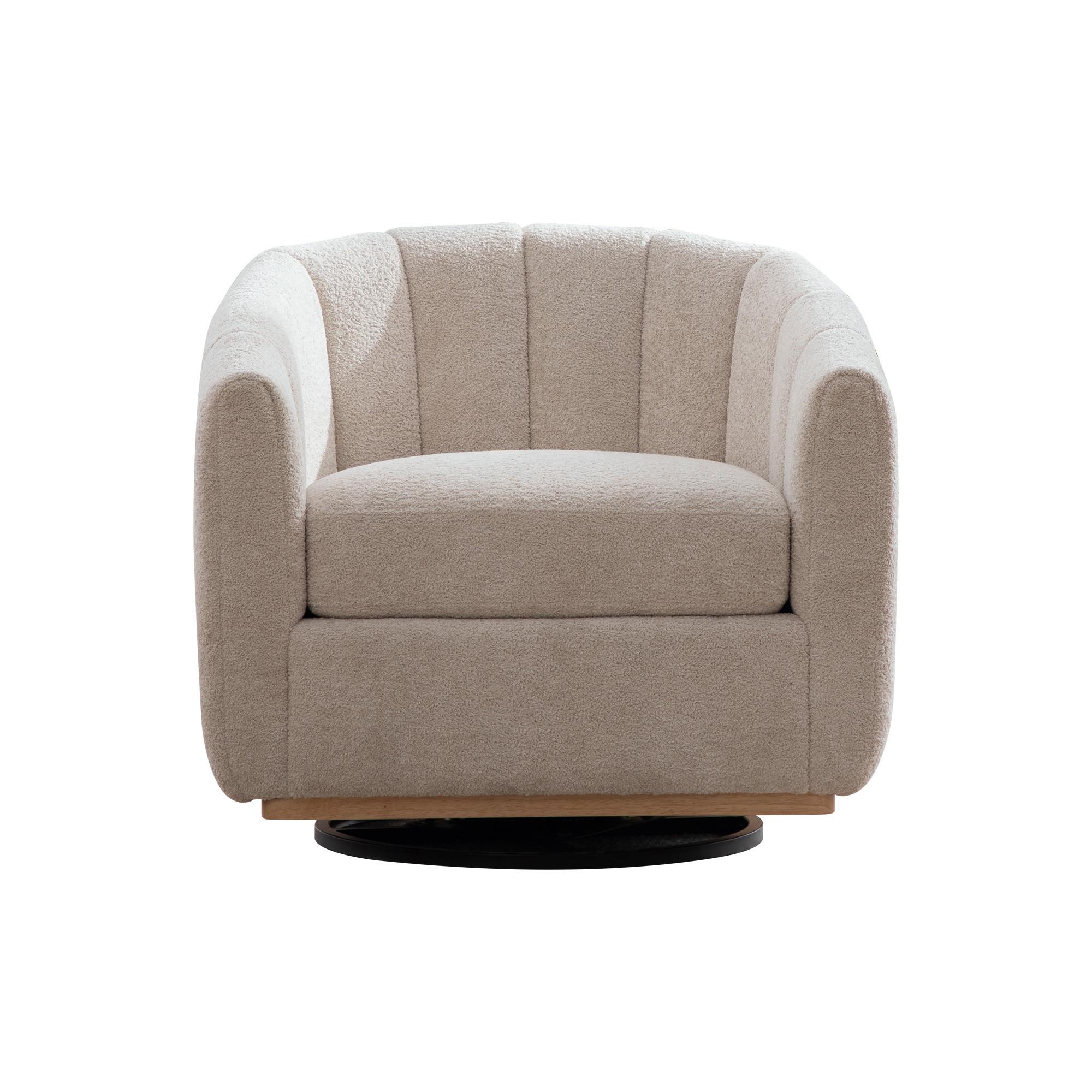 Wohnli Möbelsuche - DREHSESSEL Beige Chenille Kürbis-Design 360° mit Metallfuß
