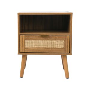wohnli-moebel-suche-800002017498 Wohnli Möbelsuche - NACHTTISCH Rattan Walnussoptik Boho Mid-Century mit 1 Schublade & Regal