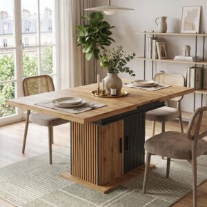 ESSTISCH Ausziehbar 110-140cm Schwarz & Natur Teleskoptisch mit Stauraum Holzwerkstoff Urban Meuble Möbel > Tische > Esstische Braun