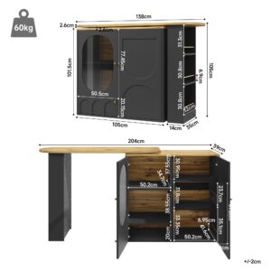 BARTISCH Schwarz 360° Drehbar Ausziehbar Stehtisch mit Stauraum Holzwerkstoff Urban Meuble Möbel > Tische > Bartische Schwarz