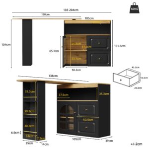 BARTISCH 360° Drehbar Schwarz Ausziehbar Sideboard mit Glastür & Schubladen Holzwerkstoff Urban Meuble Möbel > Tische > Bartische Schwarz