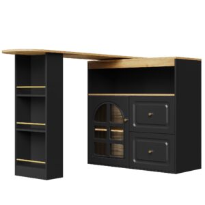 wohnli-moebel-suche-800002017540 Wohnli Möbelsuche - BARTISCH 360° Drehbar Schwarz Ausziehbar Sideboard mit Glastür & Schubladen
