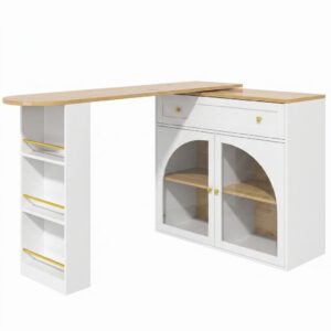 Wohnli Möbelsuche - BARTISCH Ausziehbar Weiß 360° Drehbar mit Stauraum & Glas