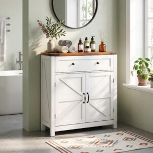 wohnli-moebel-suche-800002017551-1 BADEZIMMERSCHRANK Landhaus Weiß & Walnuss mit Schublade & Türen Holzwerkstoff Urban Meuble Möbel > Schränke > Badezimmerschränke Weiß