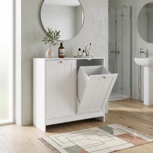 wohnli-moebel-suche-800002017552-1 BADEZIMMERSCHRANK Kippbar Weiß mit 2 Fächern & Herausnehmbaren Körben Holzwerkstoff Urban Meuble Möbel > Schränke > Badezimmerschränke Weiß