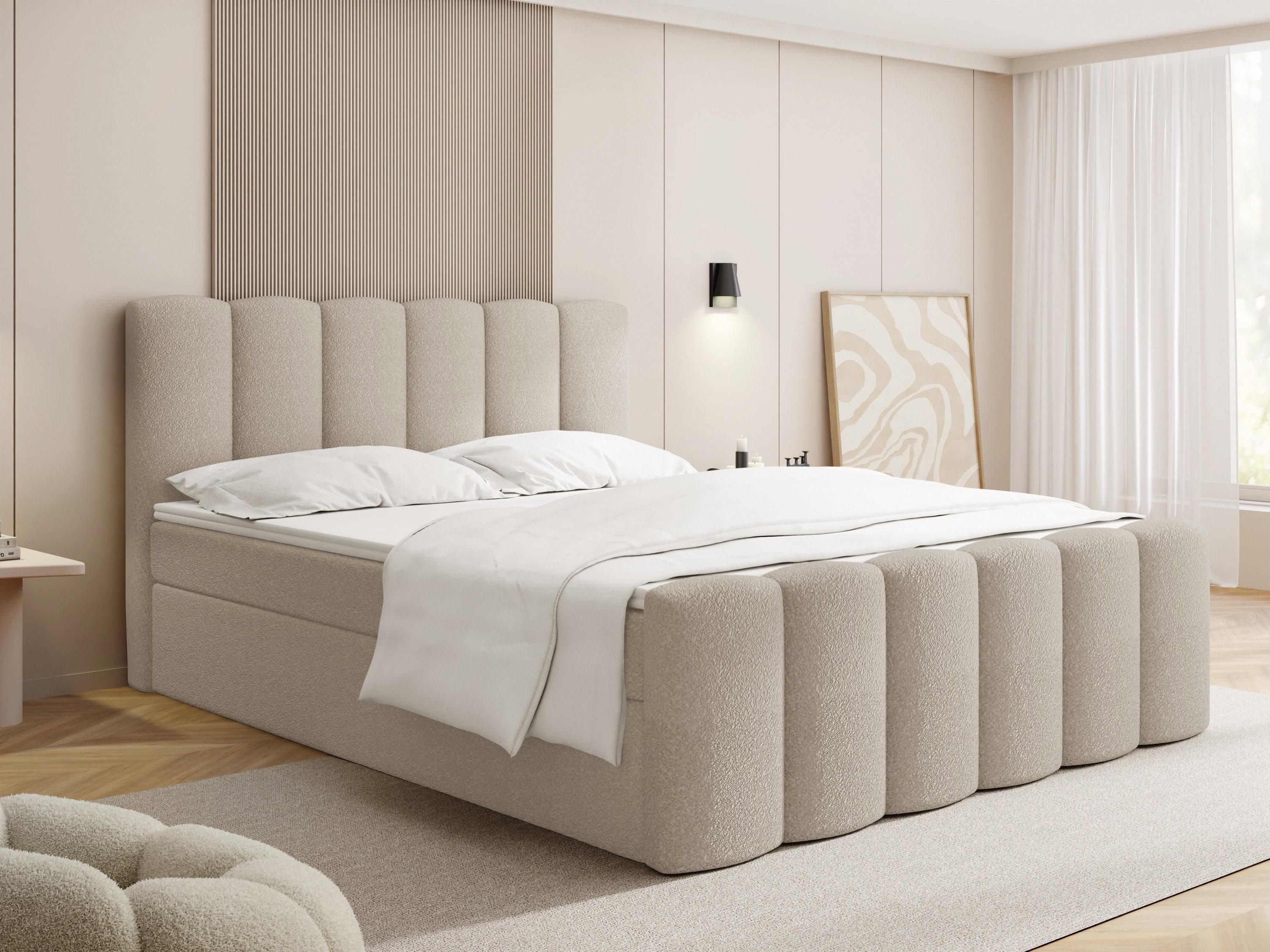 Boucle Beige 120x200 cm – inkl. H4 Taschenfederkern Matratze & Foam Topper