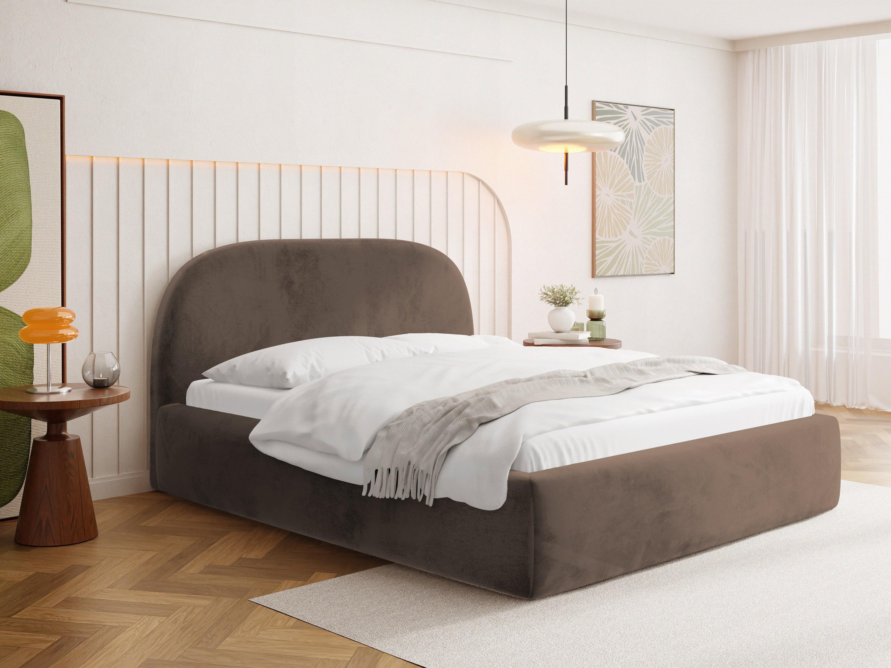 Braun Samt 180 x 200 cm – mit Metall-Lattenrost