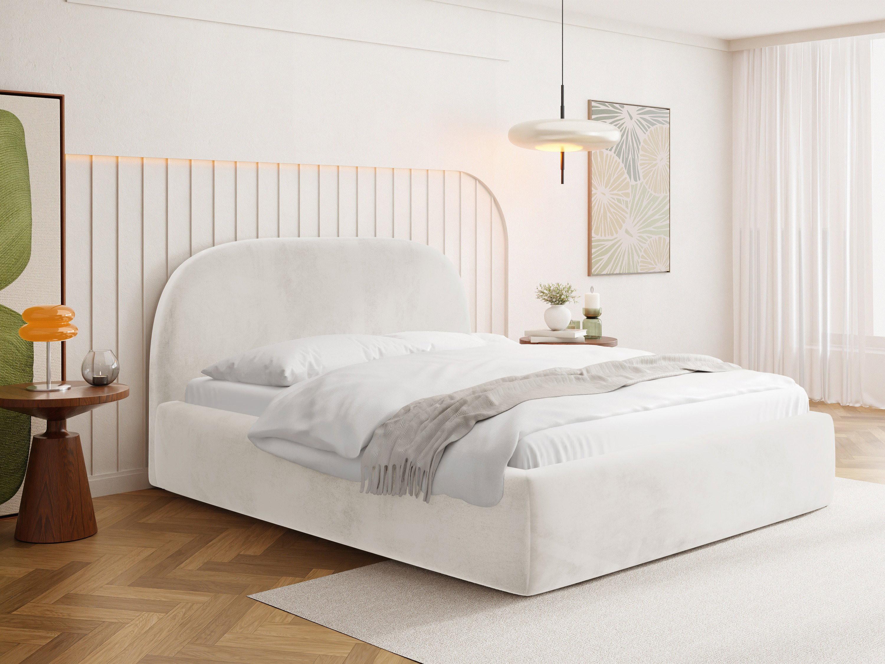 Creme Samt 140 x 200 cm – mit Metall-Lattenrost
