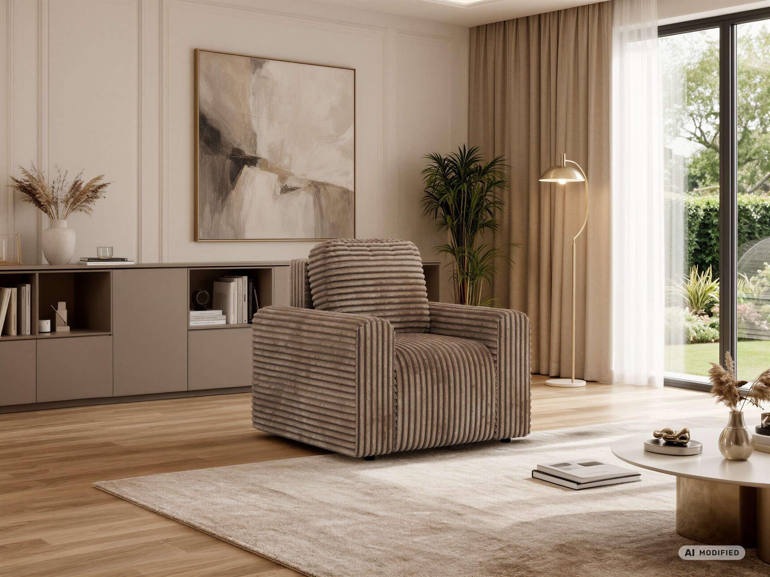 SESSEL NESSARO - Braun Cord Textil MKS Möbel > Sessel > Polstersessel Braun