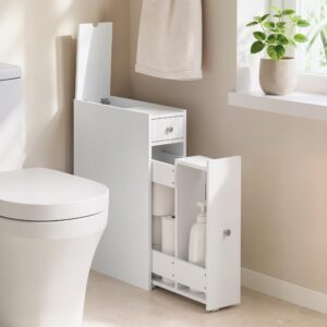 wohnli-moebel-suche-800002029307-1 BADEZIMMERSCHRANK MDF PU-Papier Weiß Holzwerkstoff HOMCOM Möbel > Schränke > Badezimmerschränke Weiß
