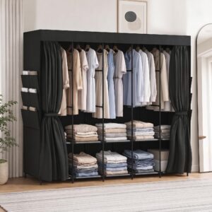wohnli-moebel-suche-800002034807-1 STOFFSCHRANK Stahl Vliesstoff Schwarz Textil HOMCOM Möbel > Schränke > Kleiderschränke Schwarz