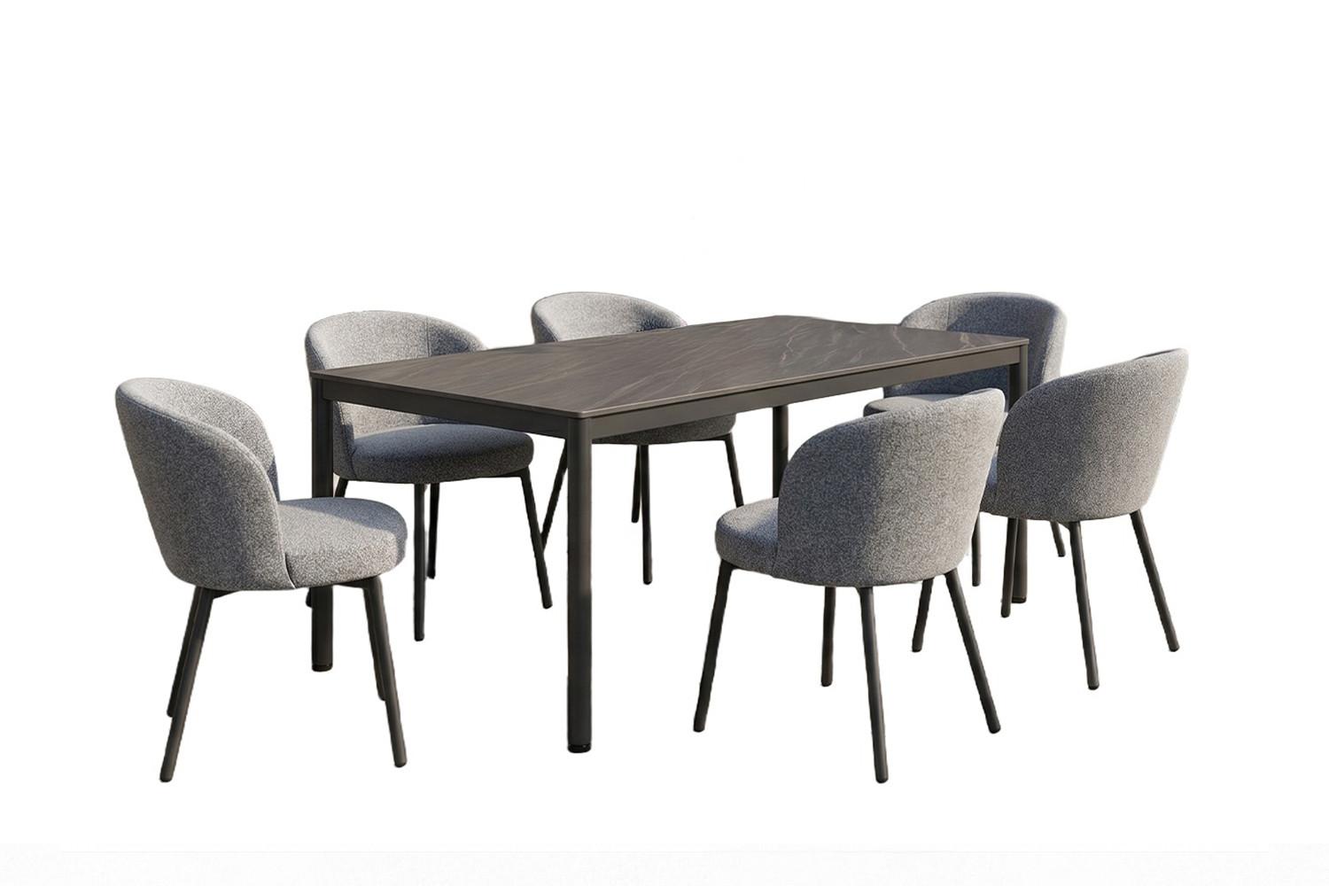 Wohnli Möbelsuche - GARTEN-ESSGRUPPE INDUS 7ER SET Grau Keramik