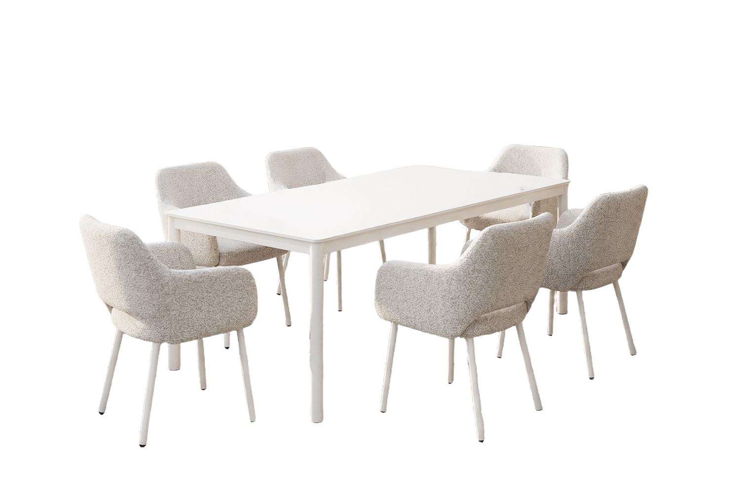 Wohnli Möbelsuche - GARTEN-ESSGRUPPE AMUR 7ER SET Cremeweiß Flachgewebe
