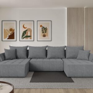 wohnli-moebel-suche-800002084599-1 WOHNLANDSCHAFT mit Schlaffunktion und Bettkasten TOKO-U 378x194x86 Grau Velours Textil ALTDECOR Möbel > Sofas & Couches > Wohnlandschaften > Wohnlandschaften U-Form Taupe