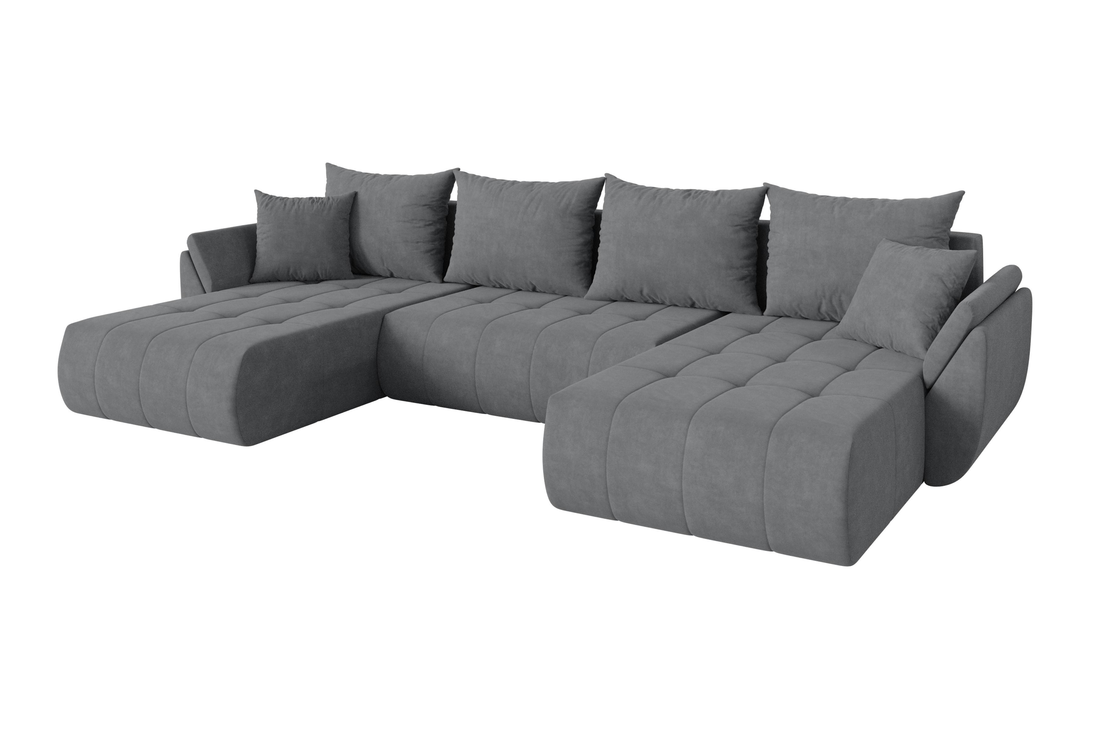wohnli-moebel-suche-800002084599 Wohnli Möbelsuche - WOHNLANDSCHAFT mit Schlaffunktion und Bettkasten TOKO-U 378x194x86 Grau Velours