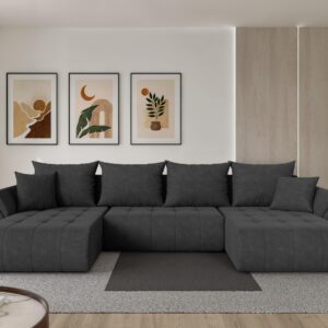 wohnli-moebel-suche-800002084602-1 WOHNLANDSCHAFT mit Schlaffunktion und Bettkasten TOKO-U 378x194x86 Dunkelgrau Velours Textil ALTDECOR Möbel > Sofas & Couches > Wohnlandschaften > Wohnlandschaften U-Form Anthrazit