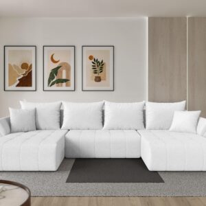 WOHNLANDSCHAFT mit Schlaffunktion und Bettkasten TOKO-U 378x194x86 Weiß Bouclé Textil ALTDECOR Möbel > Sofas & Couches > Wohnlandschaften > Wohnlandschaften U-Form Weiß